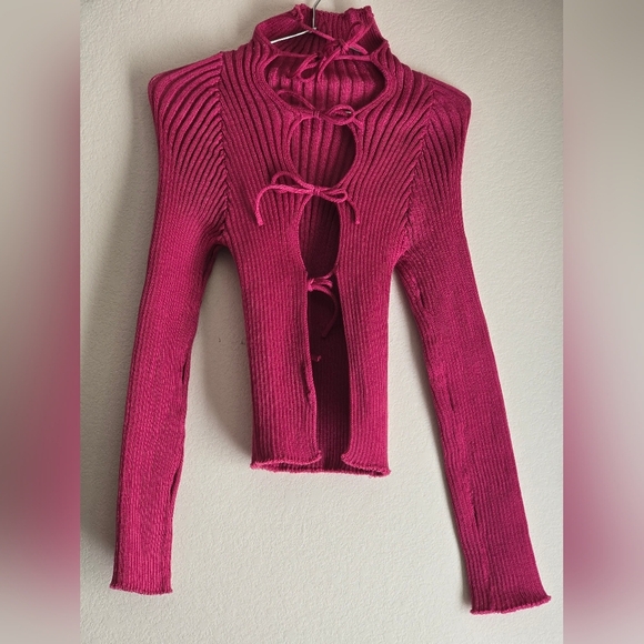 A. ROEGE HOVEPink Nylon & Cotton Cardigan In Berry size S - Picture 7 of 13